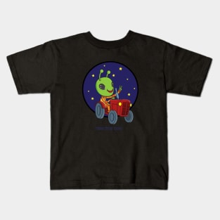 Alien Space Man Driving a Tractor Kids T-Shirt